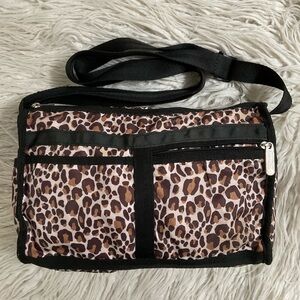 LeSportsac Leopard Animal Print Brown Adjustable Straps Crossbody Shoulder Bag